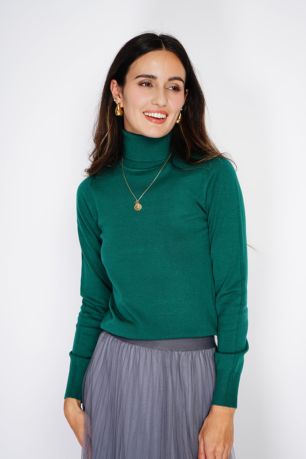 Maglione classico a collo alto lavorato a maglia con 3 fili e maniche lunghe Amazon Green