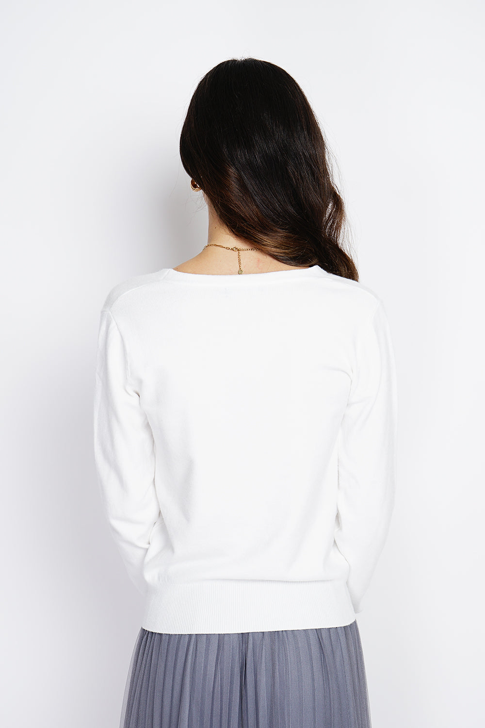 Cardigan classico con scollo a V in maglia a 3 fili e maniche lunghe NATURALE