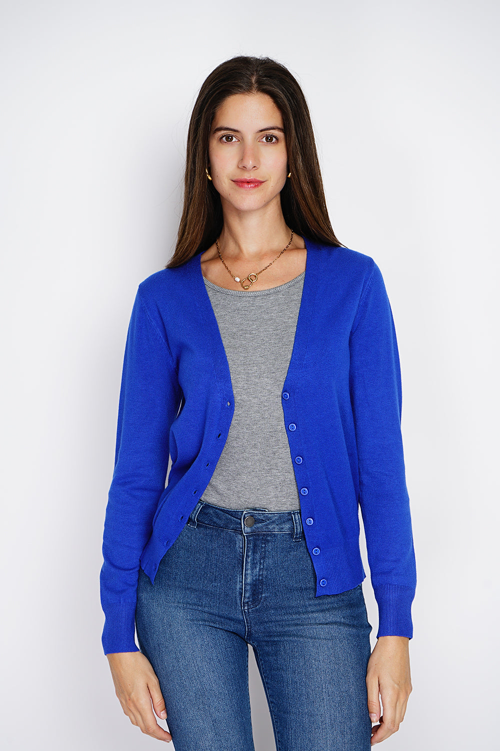 Cardigan classico con scollo a V in maglia a 3 fili e maniche lunghe REALE
