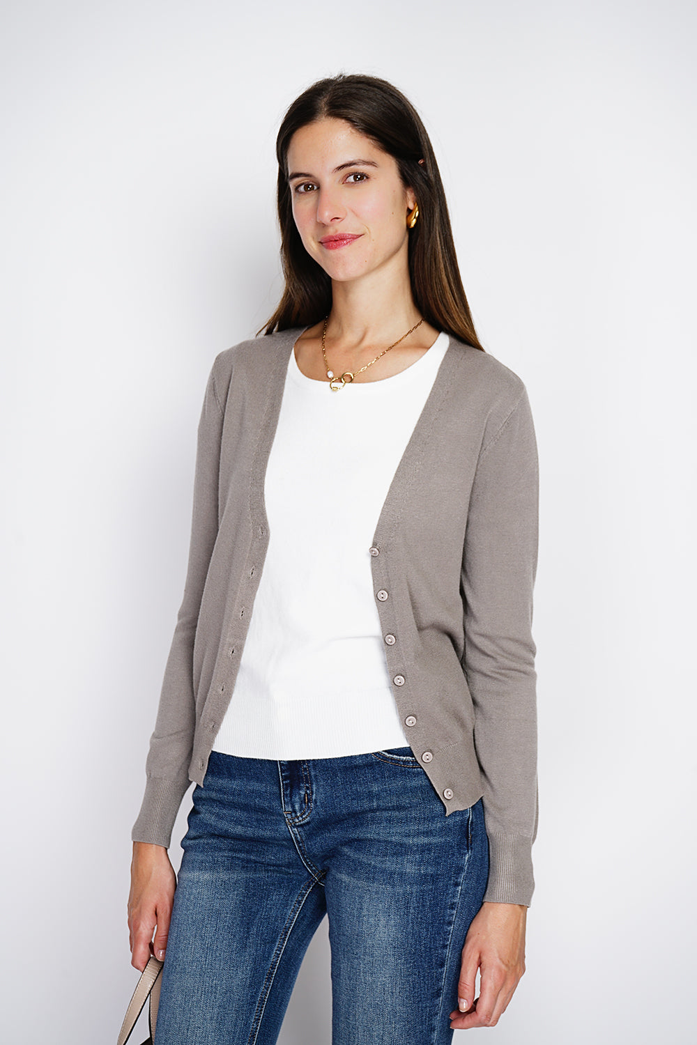 Cardigan classico con scollo a V in maglia a 3 fili e maniche lunghe NEO