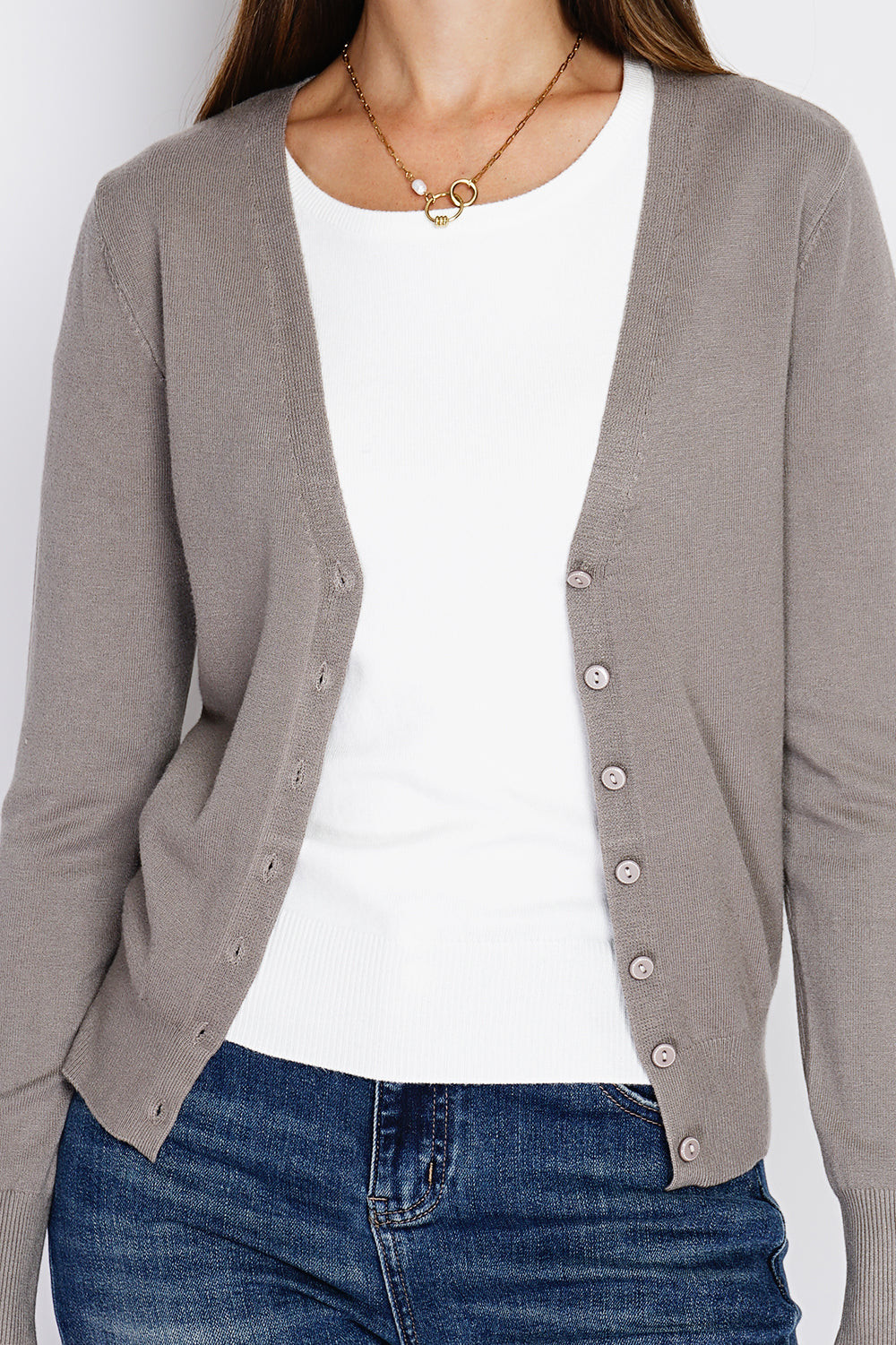 Cardigan classico con scollo a V in maglia a 3 fili e maniche lunghe NEO