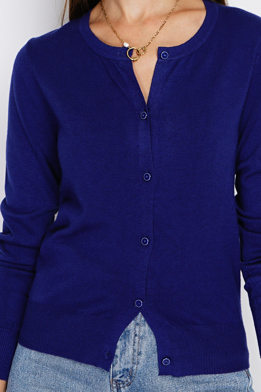 Cardigan classico con scollo rotondo in maglia a 3 strati e maniche lunghe BLU NOTTE