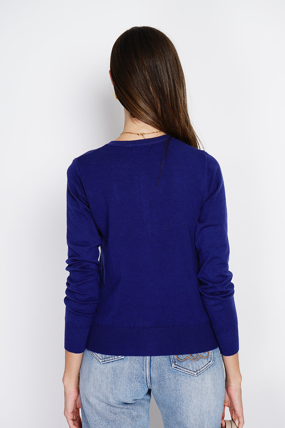 Cardigan classico con scollo rotondo in maglia a 3 strati e maniche lunghe BLU NOTTE