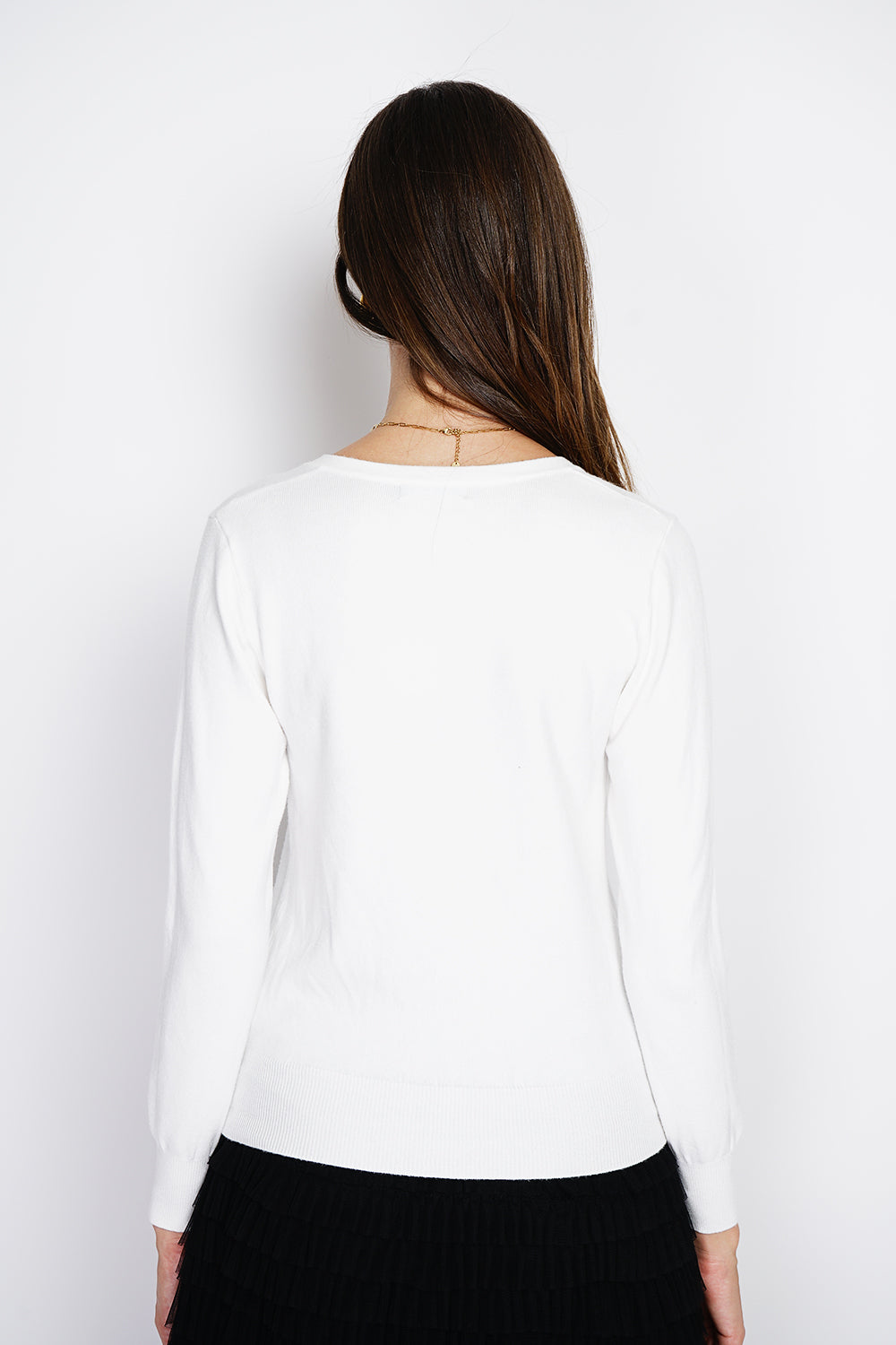 Cardigan classico con scollo rotondo in maglia a 3 strati e maniche lunghe NATURALE
