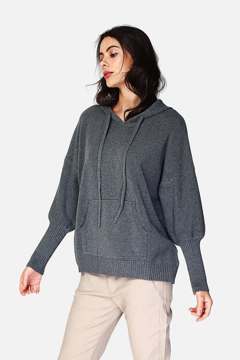 Maglione con cappuccio e tasca frontale a maniche lunghe Lupo