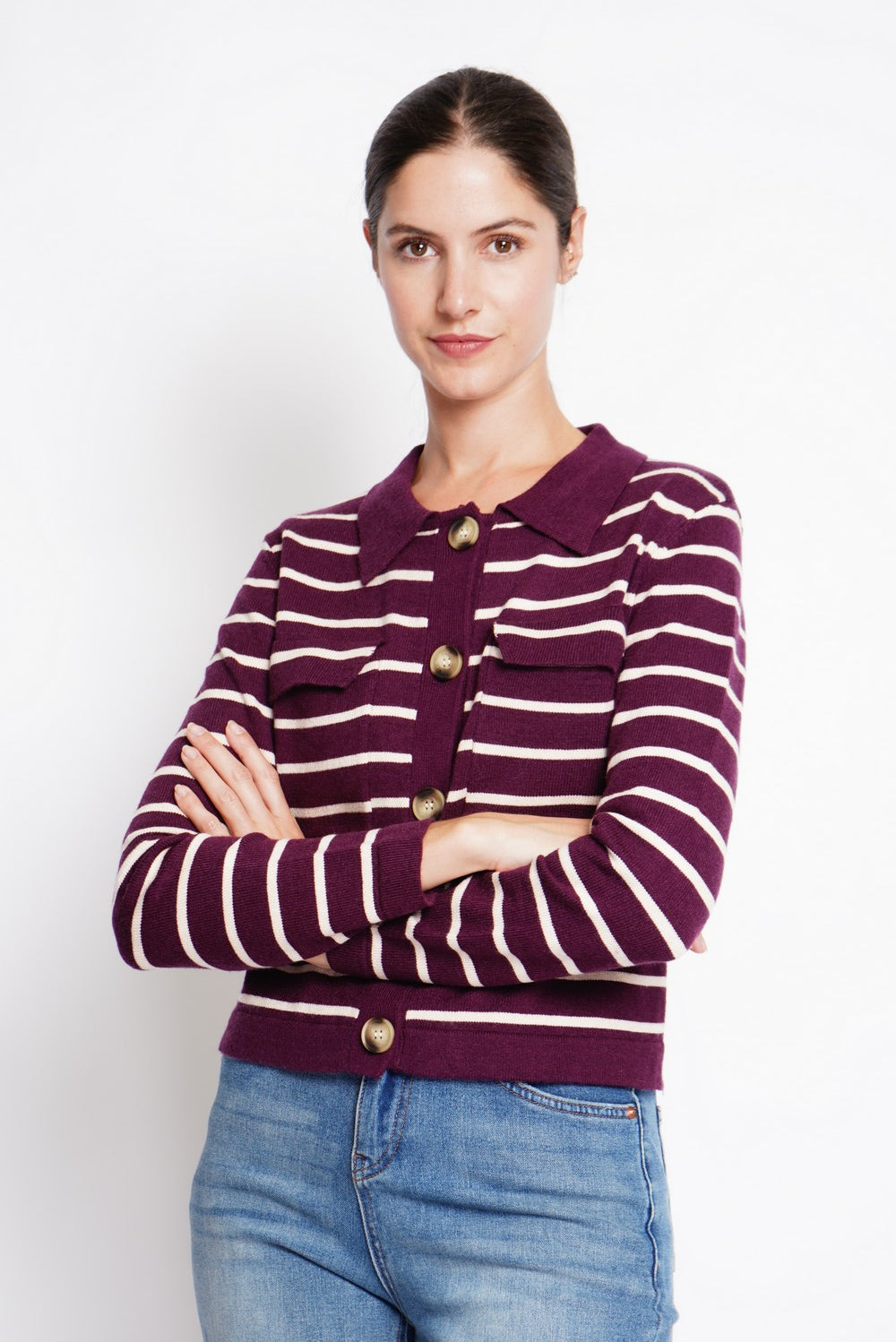 Gilet da marinaio a maniche lunghe con tasche a patta Bordeaux