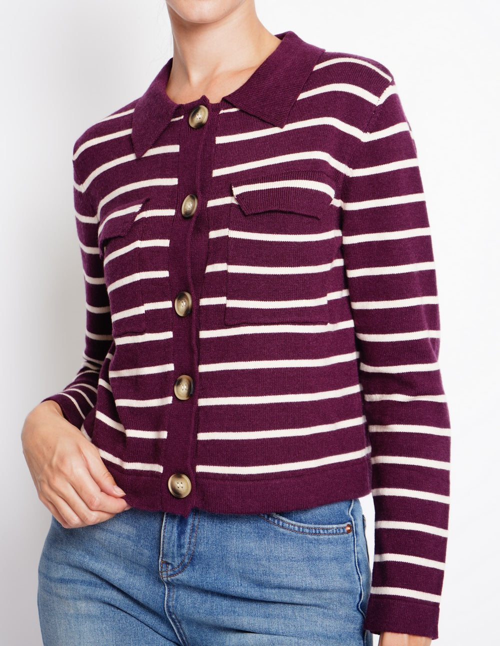 Gilet da marinaio a maniche lunghe con tasche a patta Bordeaux