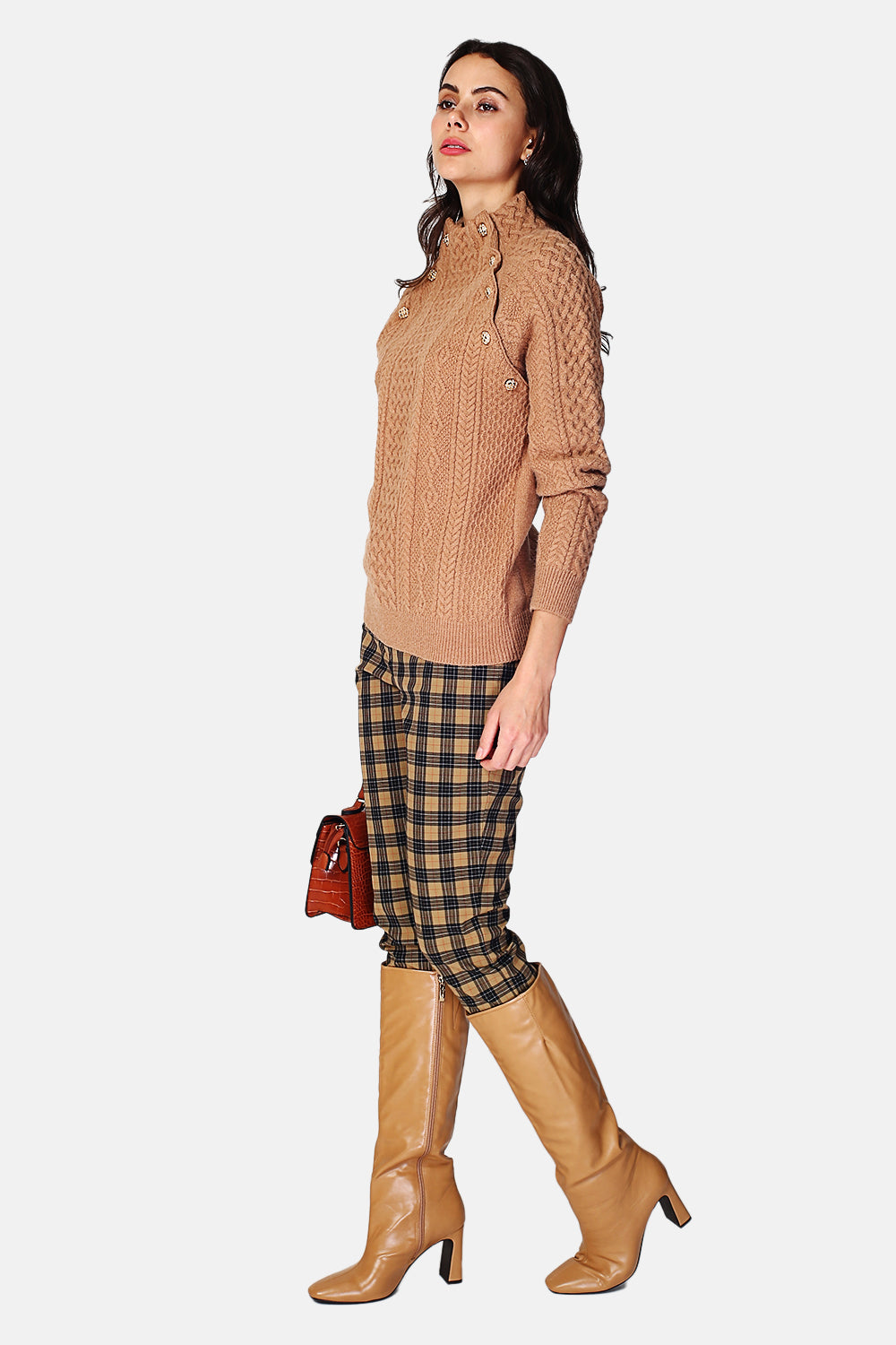 Maglione Collo alto abbottonatura su 2 coste con maniche lunghe Cammello Scuro