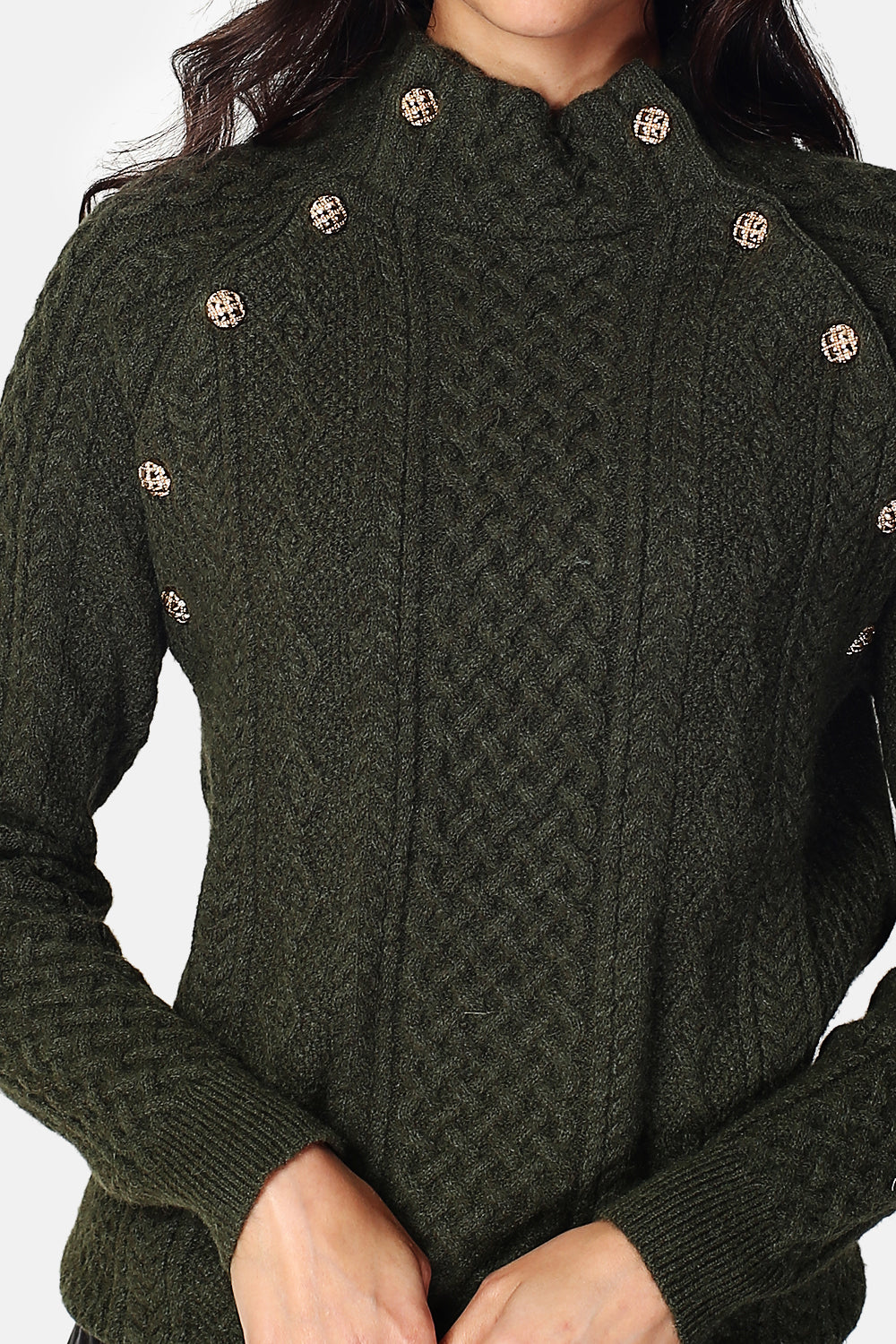Maglione Collo alto abbottonatura su 2 coste con maniche lunghe Cachi