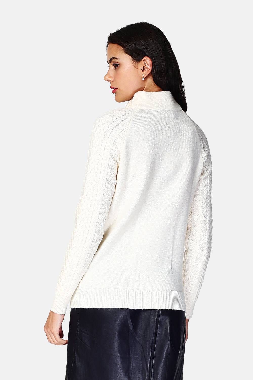 Maglione Collo alto abbottonatura su 2 coste con maniche lunghe Naturale