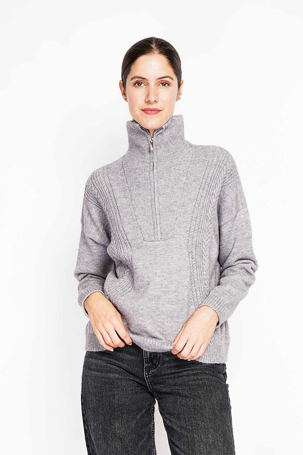Maglione da camionista oversize con zip a trecce e maniche lunghe Flanella