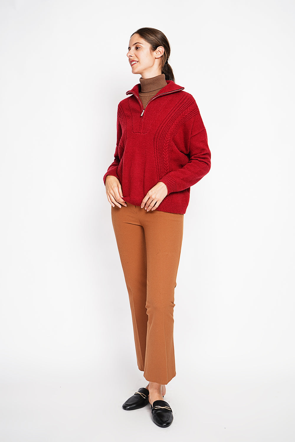 Maglione da camionista oversize con zip a trecce e maniche lunghe Ermete