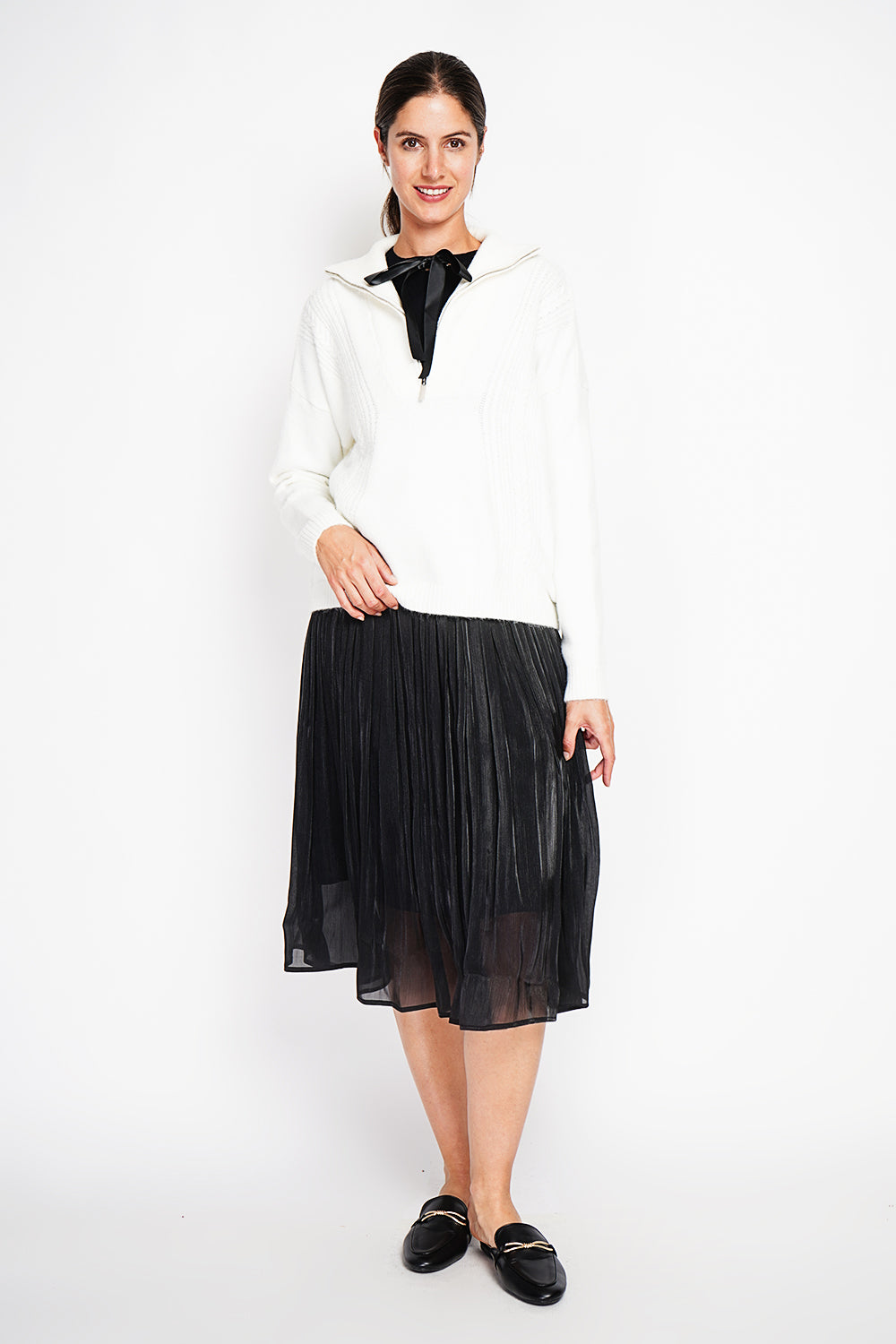 Maglione da camionista oversize con zip a trecce e maniche lunghe Naturale