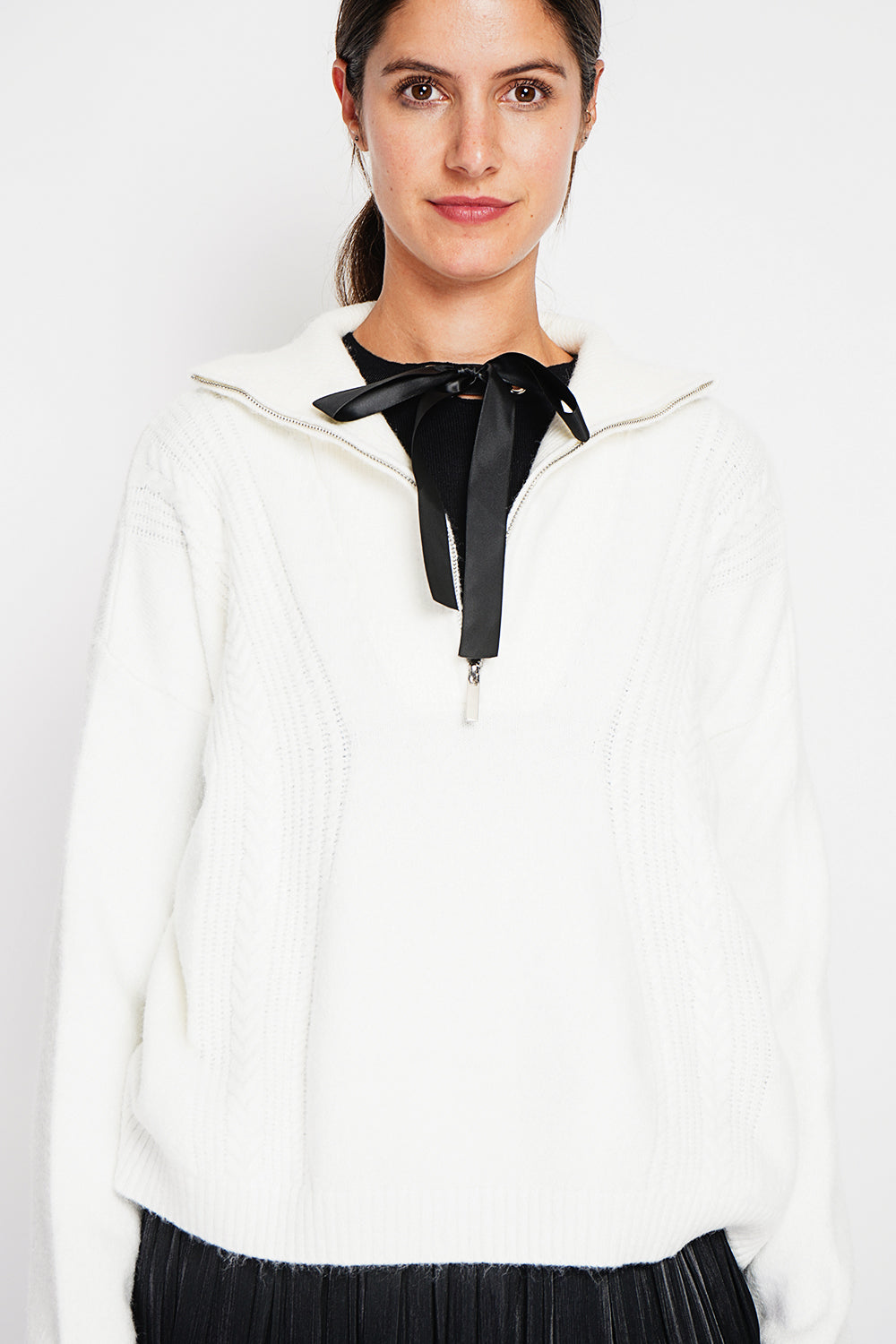 Maglione da camionista oversize con zip a trecce e maniche lunghe Naturale