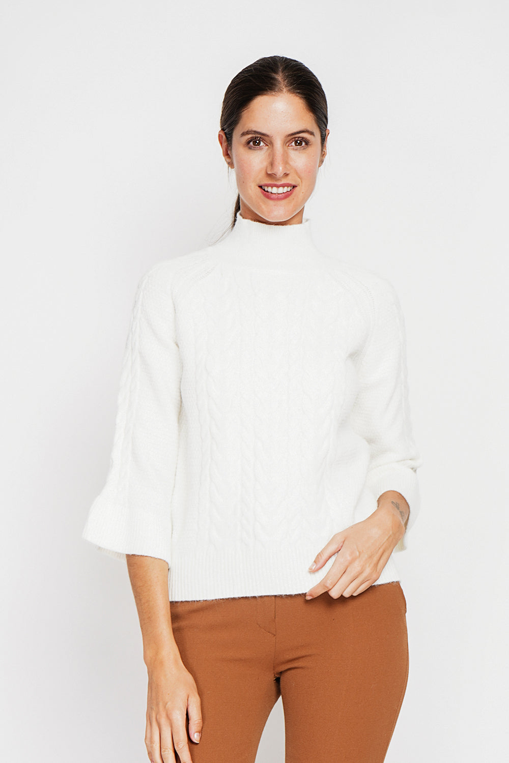 Maglione a collo alto con maniche a moschettiere di media lunghezza Naturale