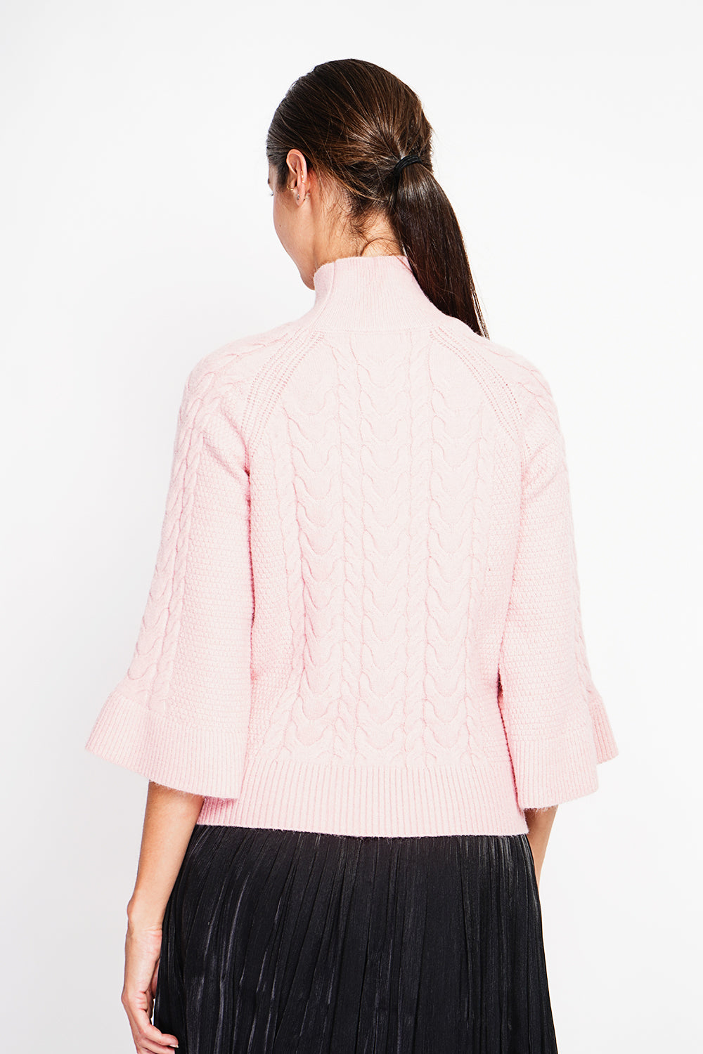 Maglione a collo alto con maniche a moschettiere di media lunghezza Rosa Cipria