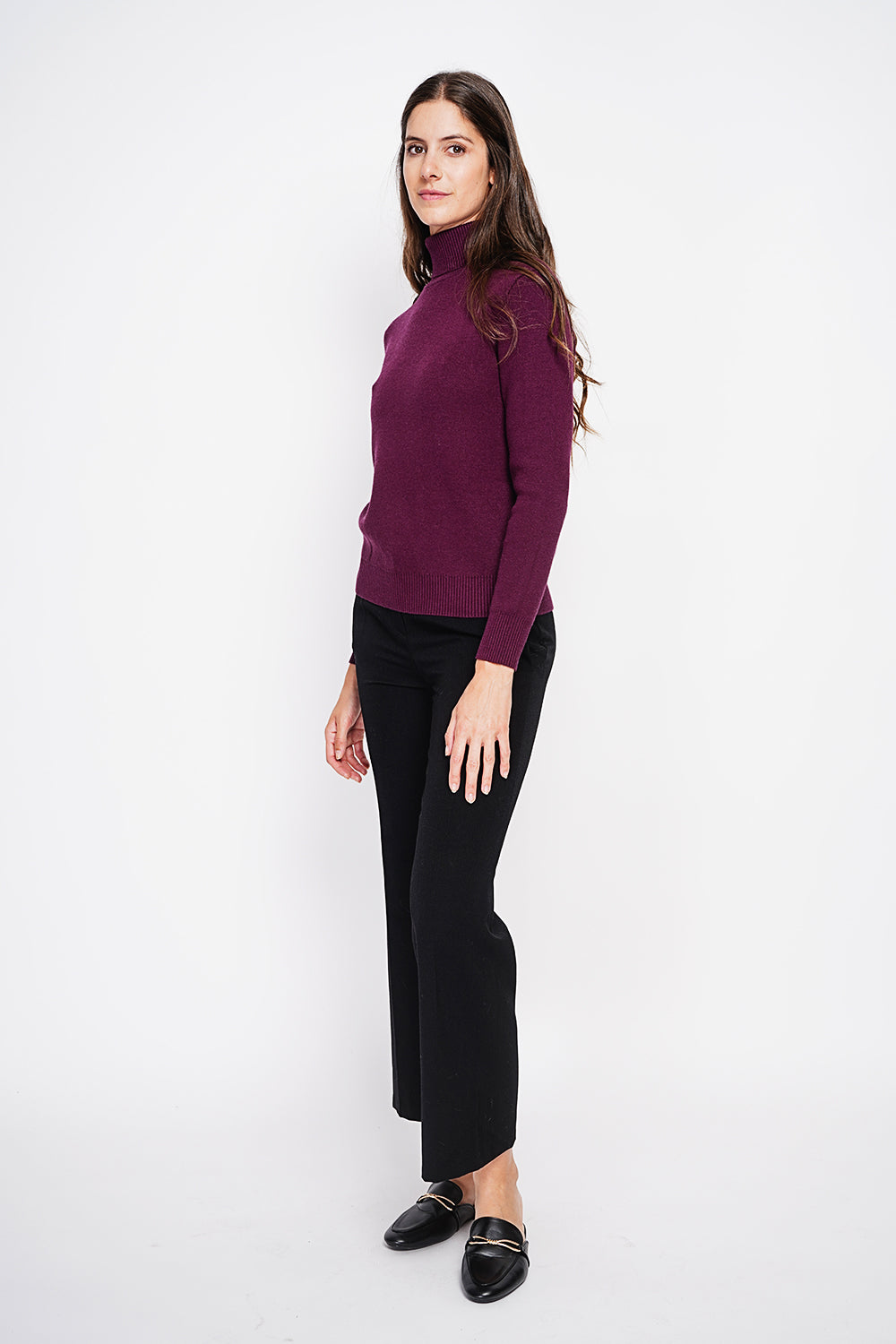 Maglione invernale termico con collo in pelliccia e maniche lunghe Bordeaux
