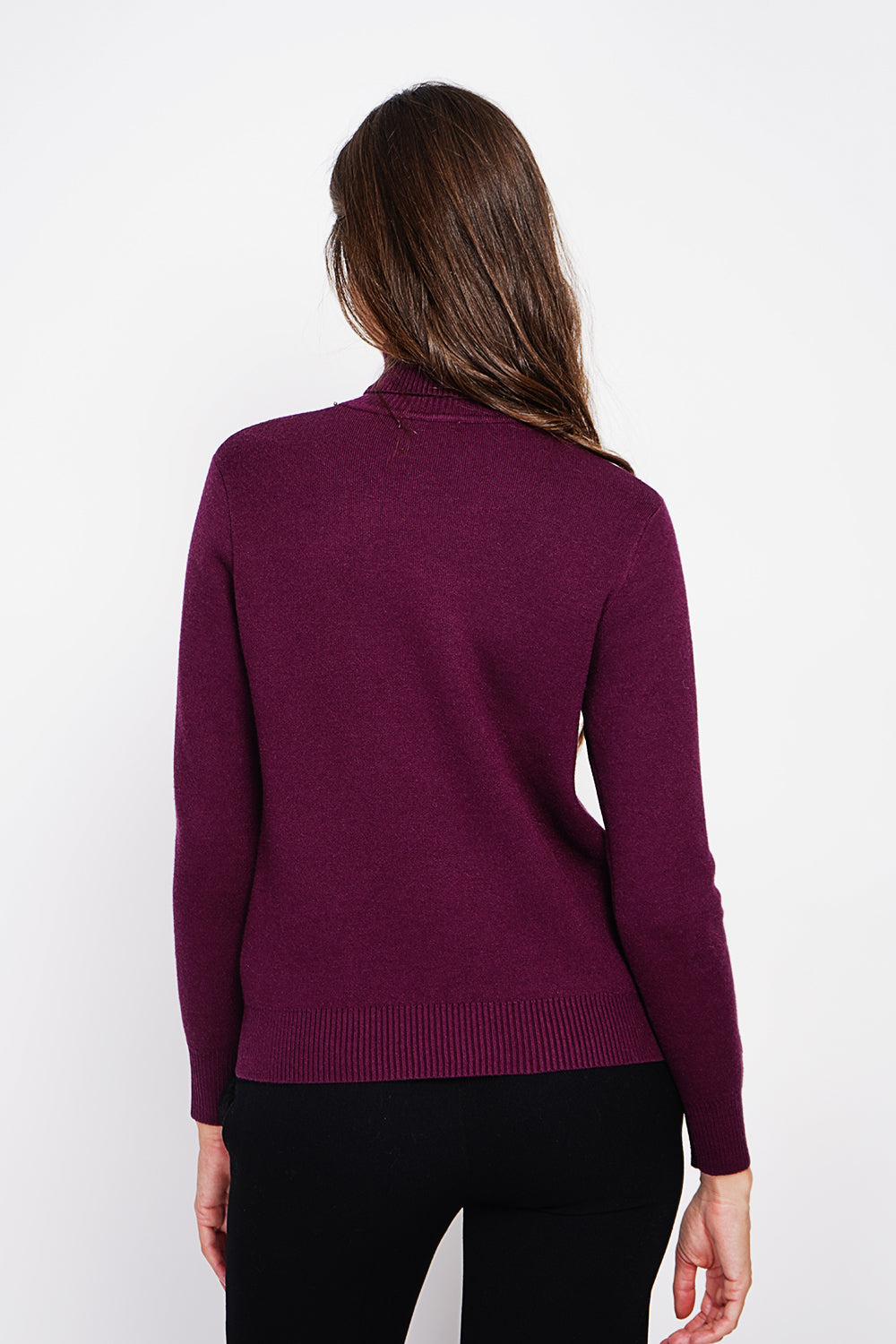 Maglione invernale termico con collo in pelliccia e maniche lunghe Bordeaux