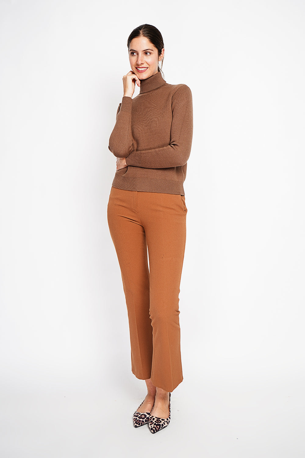 Maglione invernale termico con collo in pelliccia e maniche lunghe Marrone