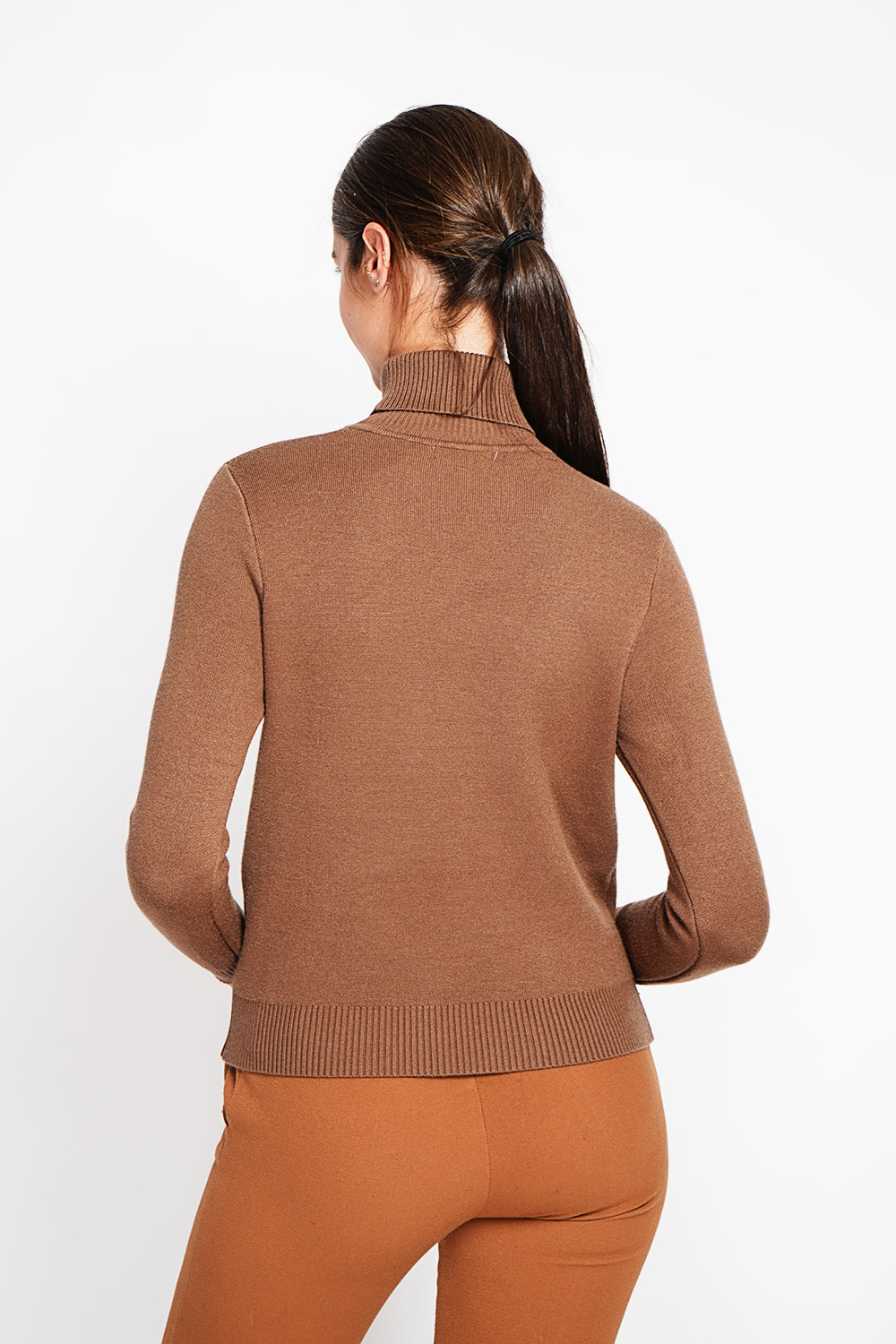 Maglione invernale termico con collo in pelliccia e maniche lunghe Marrone