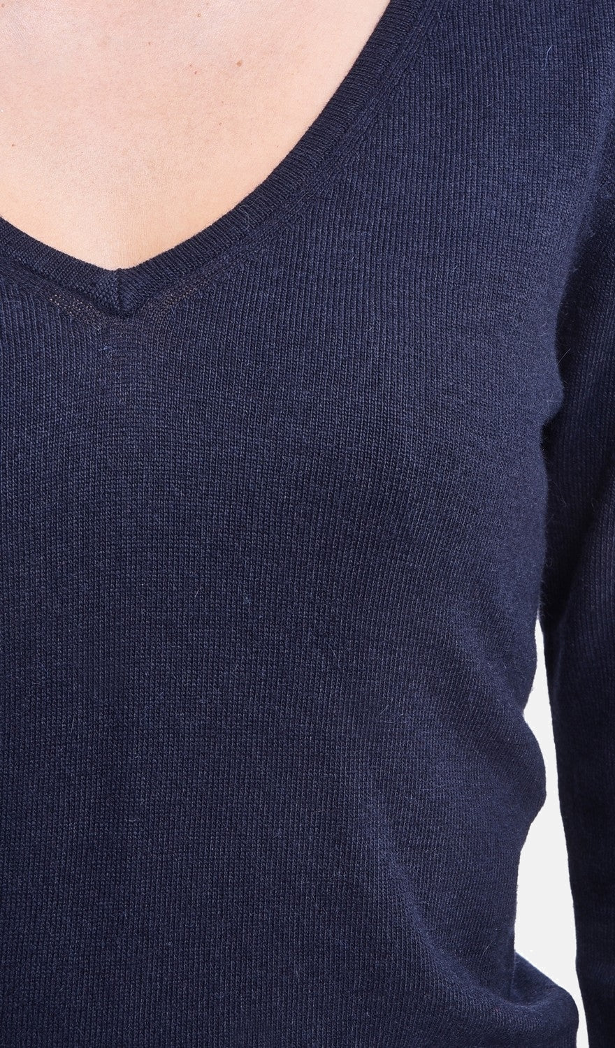 Maglione classico con scollo a V lavorato a maglia con 2 fili e maniche lunghe Blu Notte