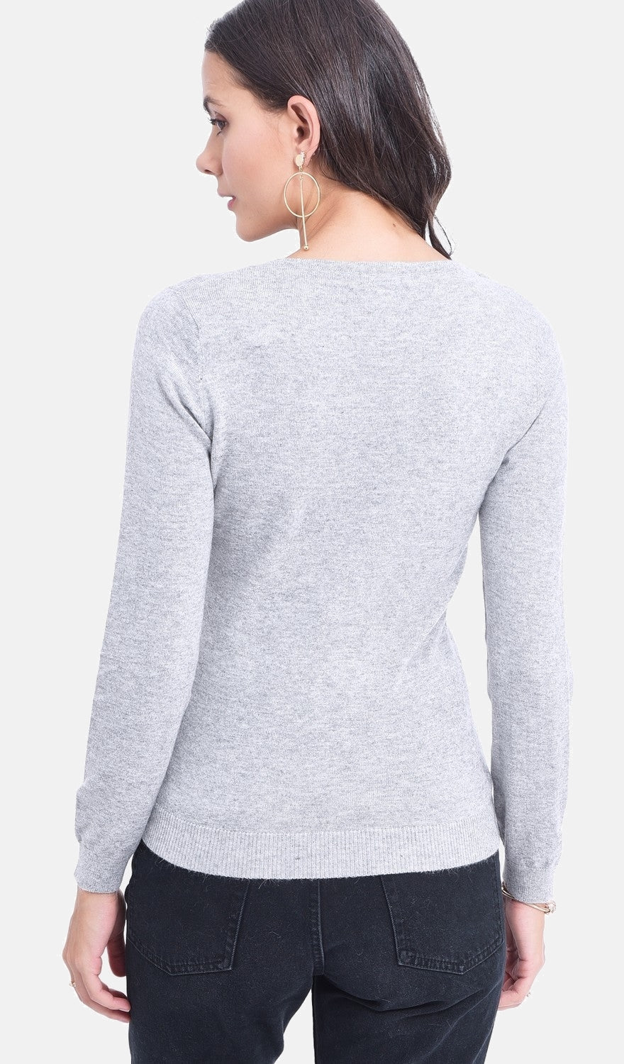 Maglione classico con scollo a V lavorato a maglia con 2 fili e maniche lunghe Glassato