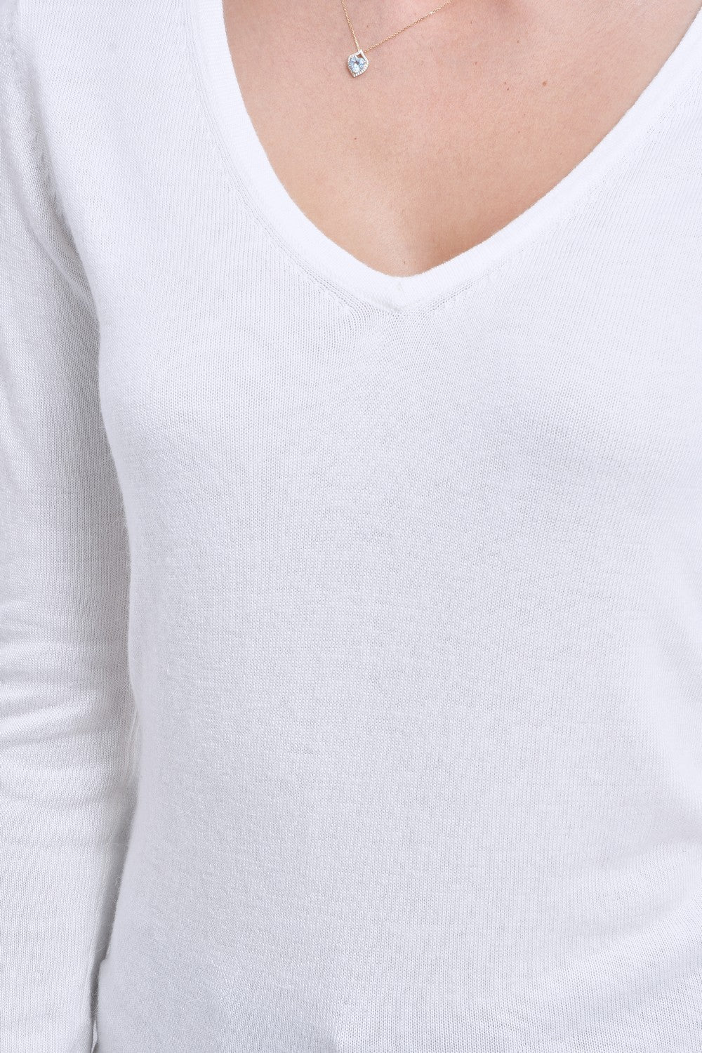 Maglione classico con scollo a V lavorato a maglia con 2 fili e maniche lunghe Naturale