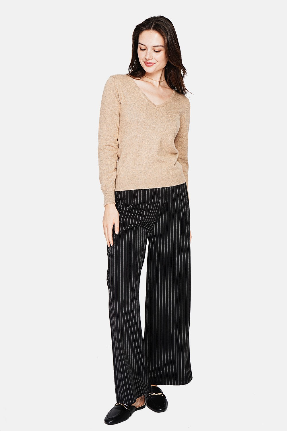 Maglione classico con scollo a V lavorato a maglia con 2 fili e maniche lunghe Torrone