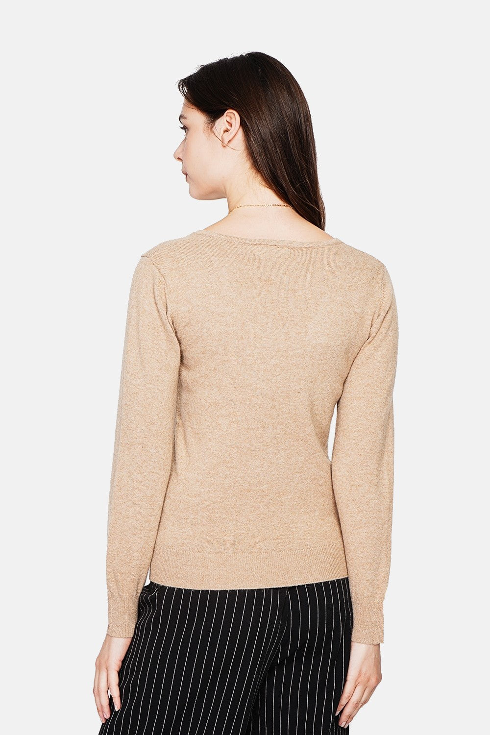Maglione classico con scollo a V lavorato a maglia con 2 fili e maniche lunghe Torrone