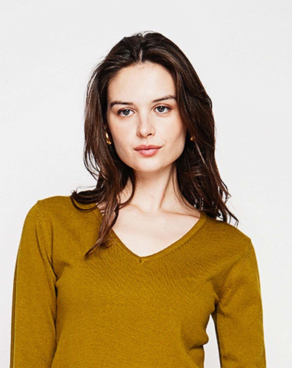 Maglione classico con scollo a V lavorato a maglia con 2 fili e maniche lunghe Verde Oliva