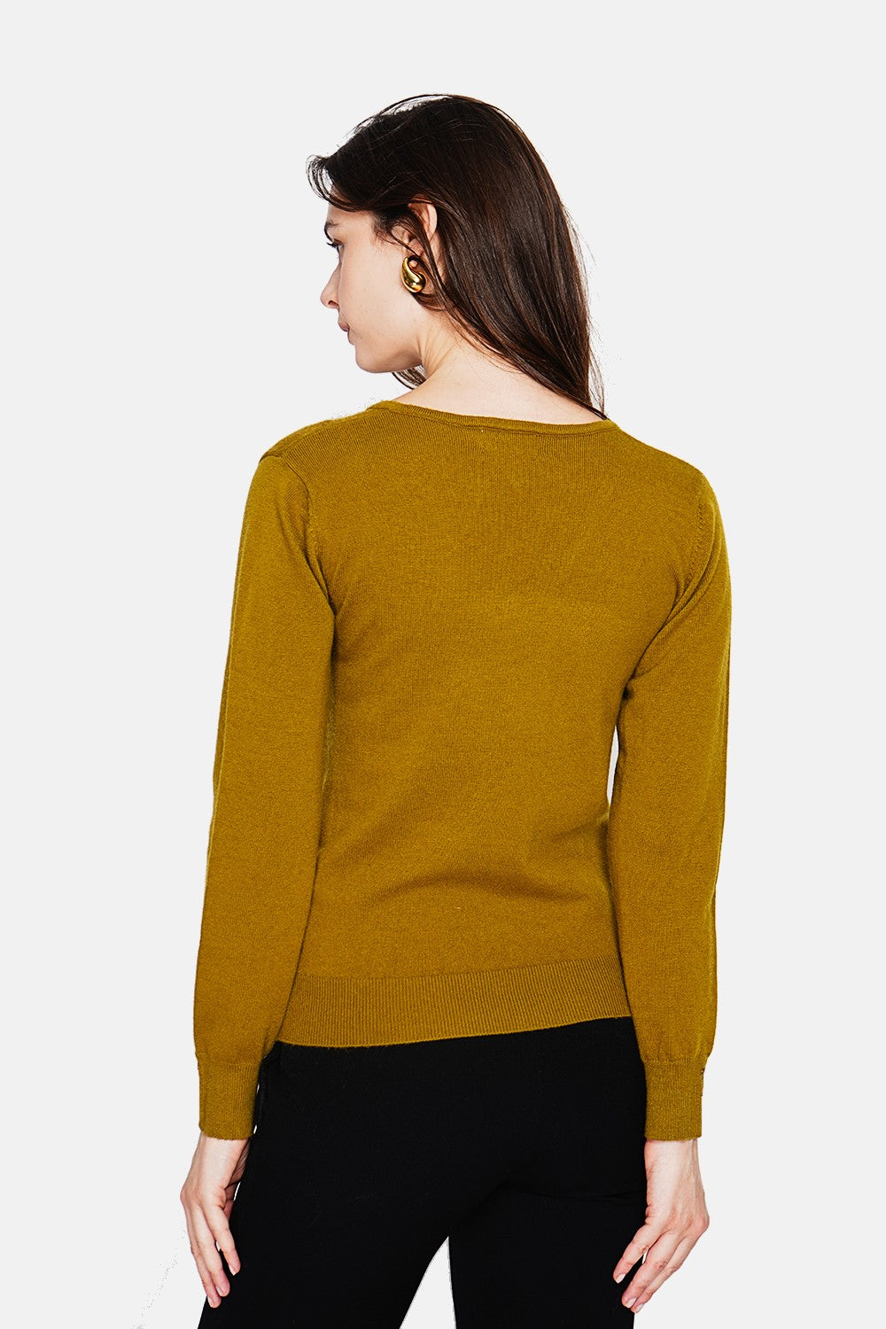 Maglione classico con scollo a V lavorato a maglia con 2 fili e maniche lunghe Verde Oliva