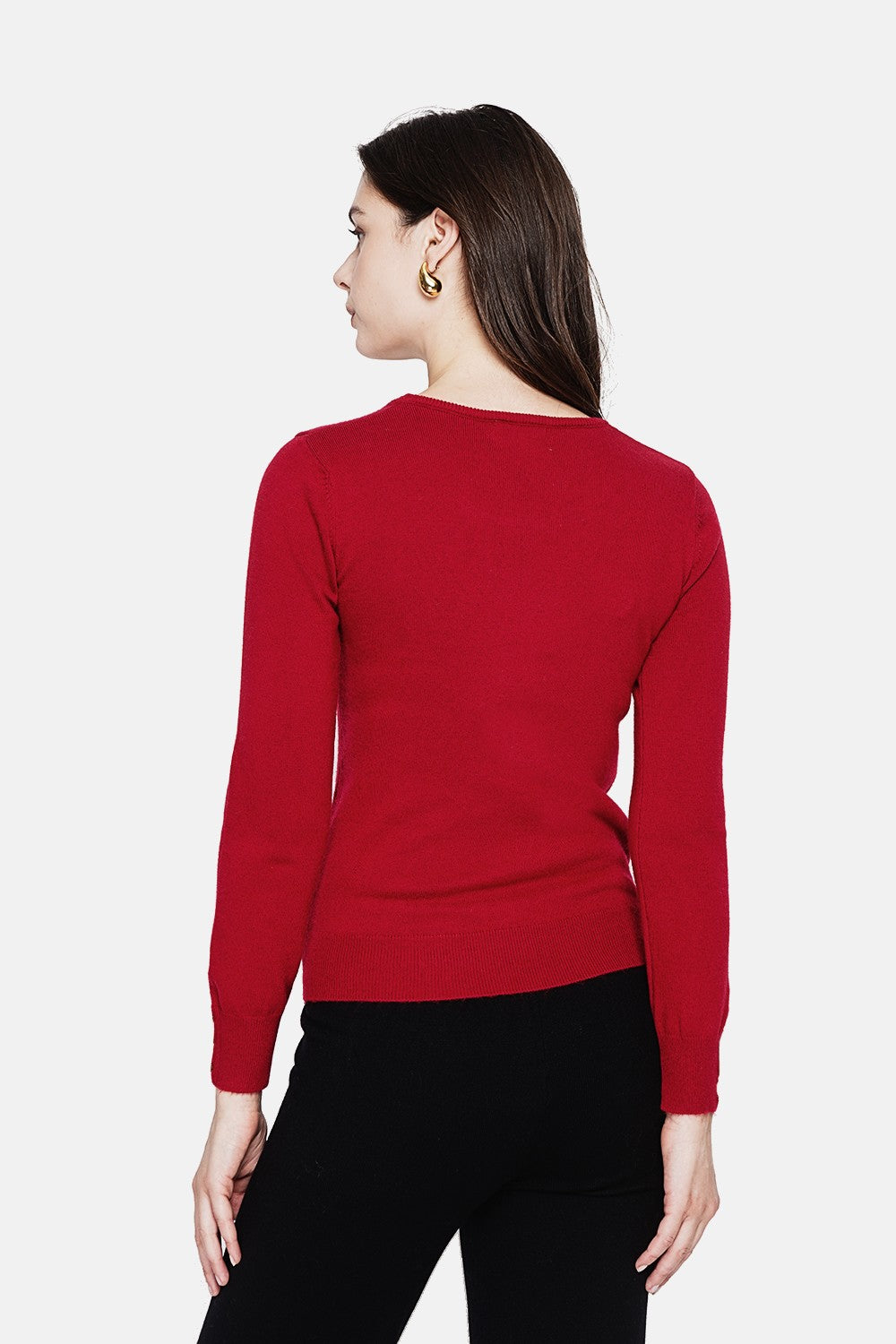 Maglione classico girocollo lavorato a maglia con 2 fili e maniche lunghe Bordeaux