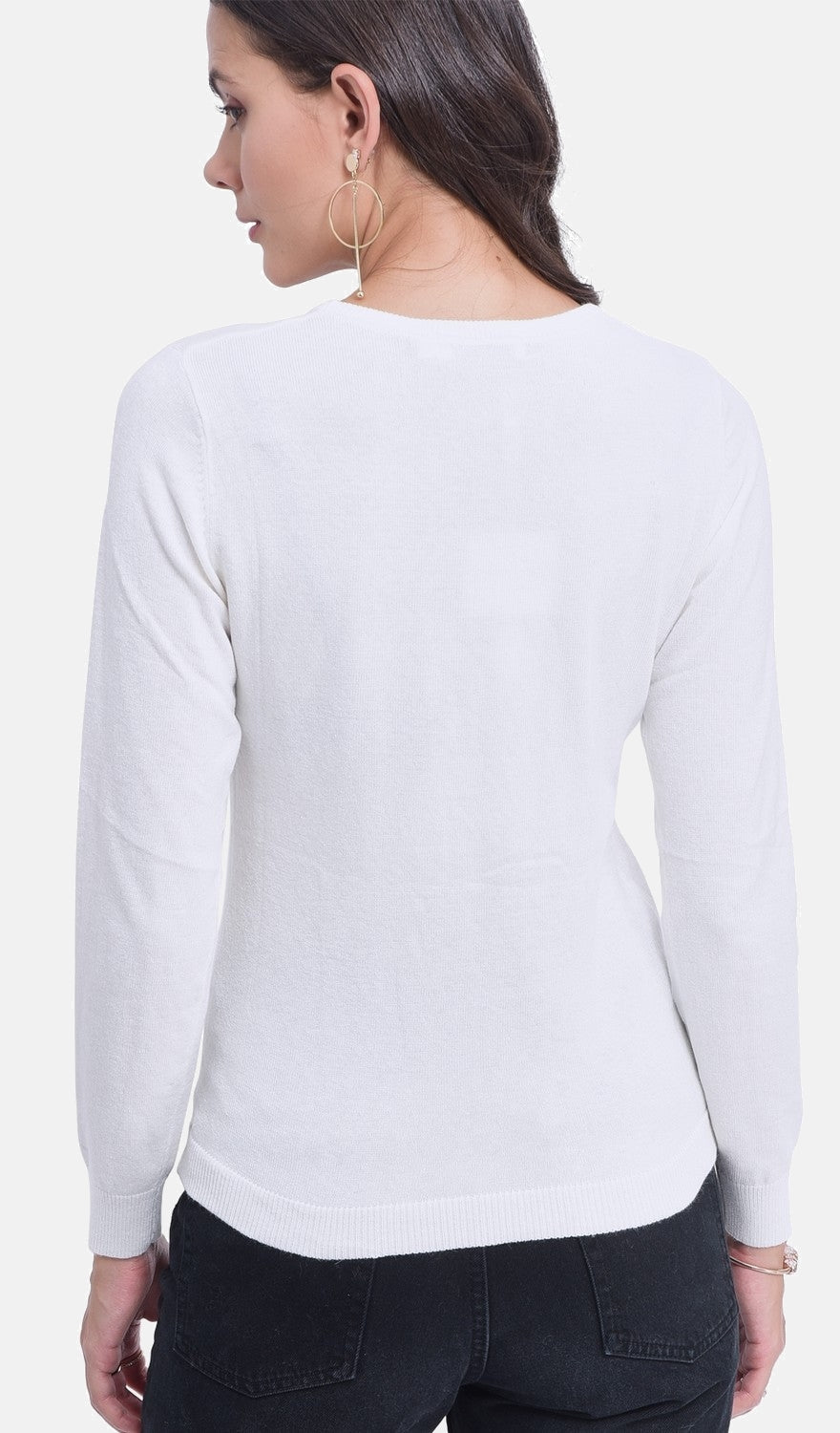 Maglione classico a collo alto lavorato a maglia con 2 fili e maniche lunghe Naturale