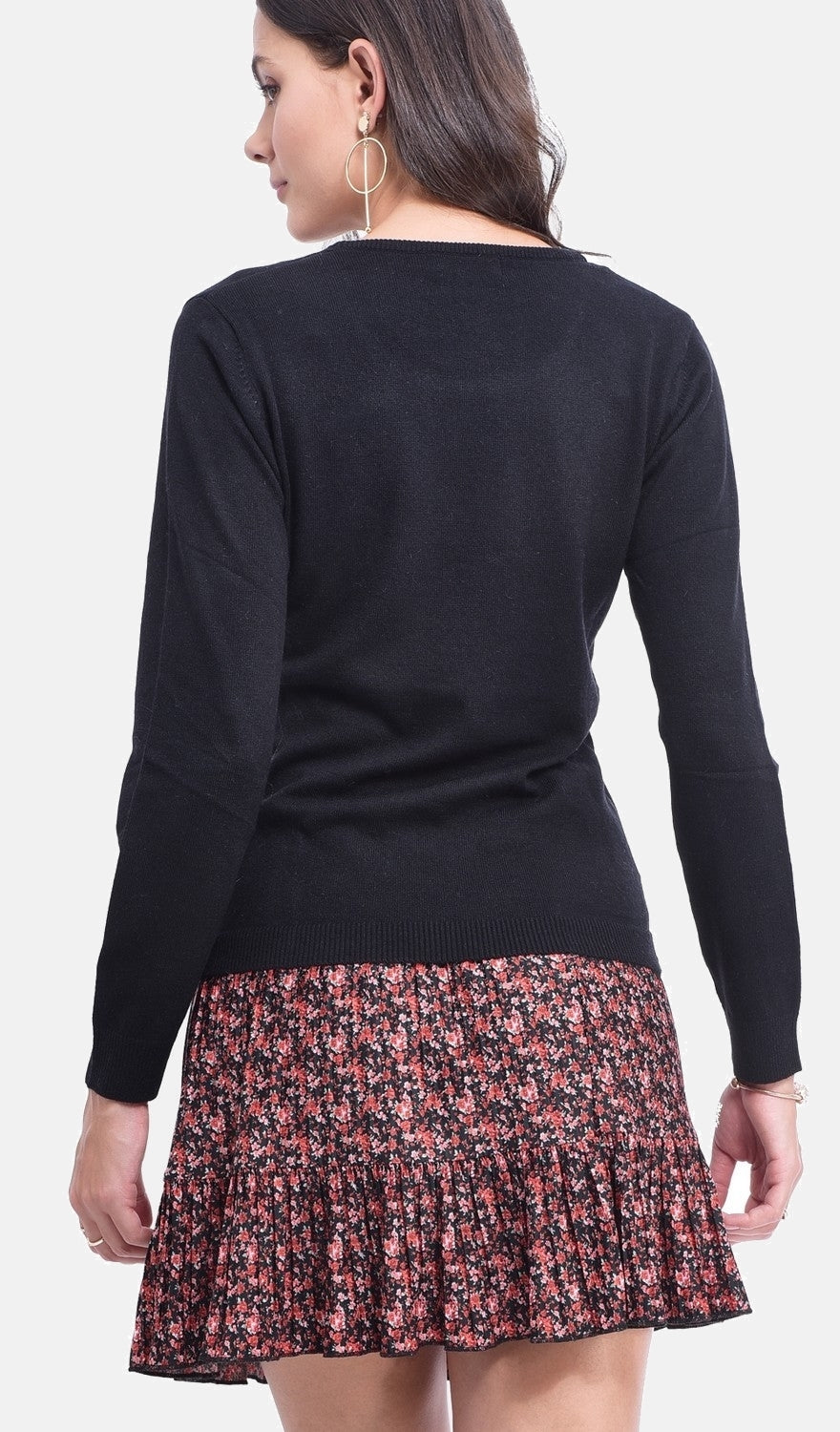 Maglione classico girocollo lavorato a maglia con 2 fili e maniche lunghe Nero