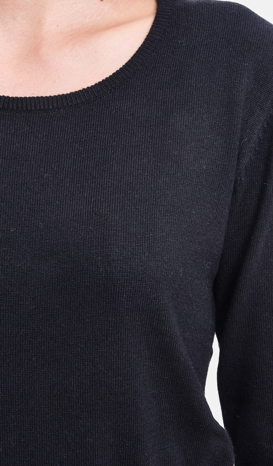 Maglione classico girocollo lavorato a maglia con 2 fili e maniche lunghe Nero