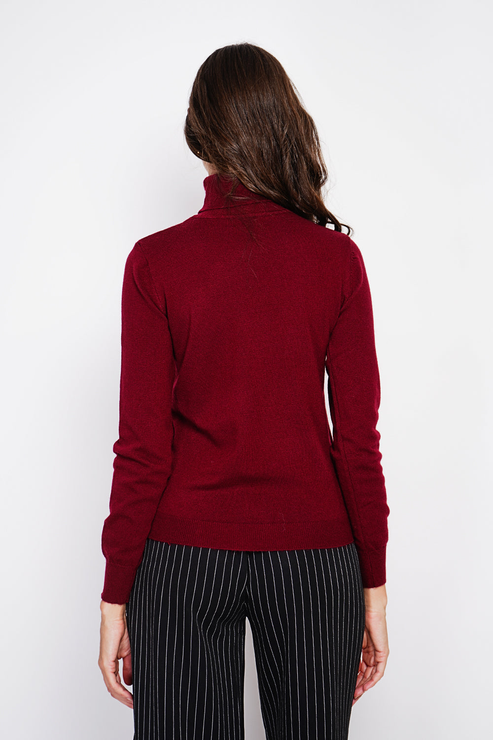 Maglione classico a collo alto lavorato a maglia con 2 fili e maniche lunghe Bordeaux