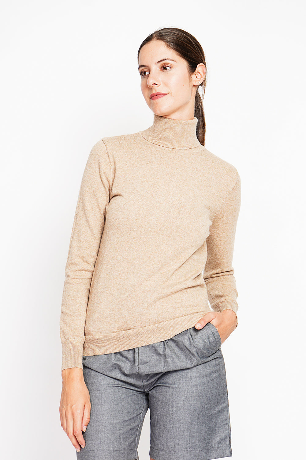 Maglione classico a collo alto lavorato a maglia con 2 fili e maniche lunghe Torrone