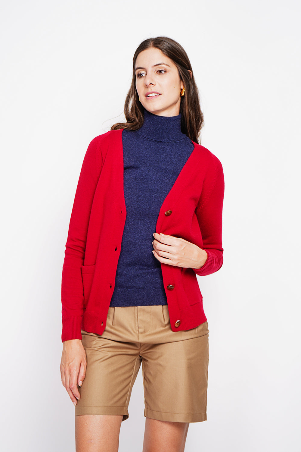 Elegante gilet oversize con scollo a V e bottoni, tasche a maniche lunghe Ermete