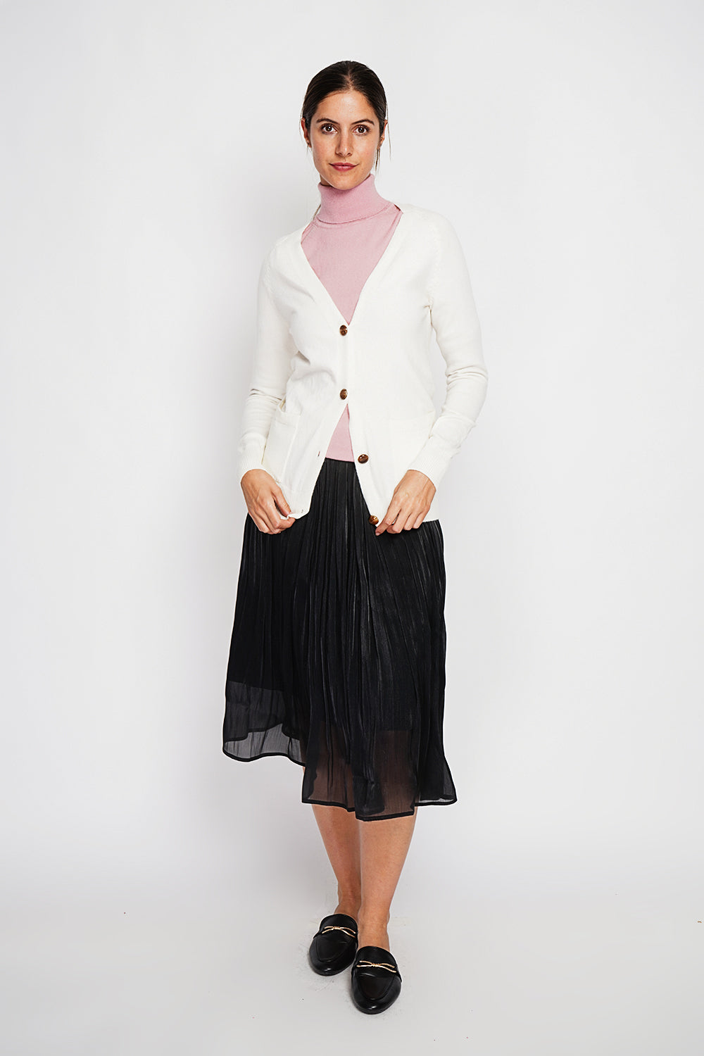 Elegante gilet oversize con scollo a V e bottoni, tasche a maniche lunghe Naturale