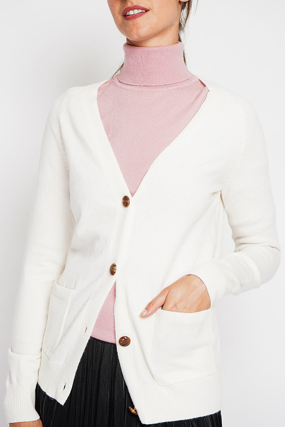 Elegante gilet oversize con scollo a V e bottoni, tasche a maniche lunghe Naturale