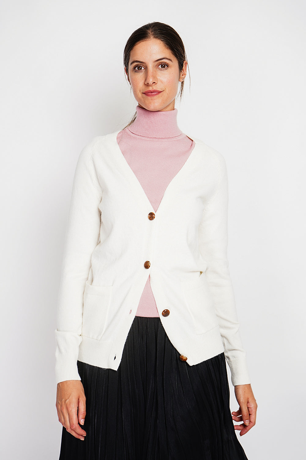 Elegante gilet oversize con scollo a V e bottoni, tasche a maniche lunghe Naturale