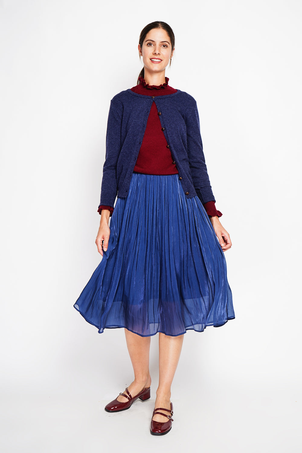 Elegante gilet girocollo con bottoni e maniche lunghe Blu Notte