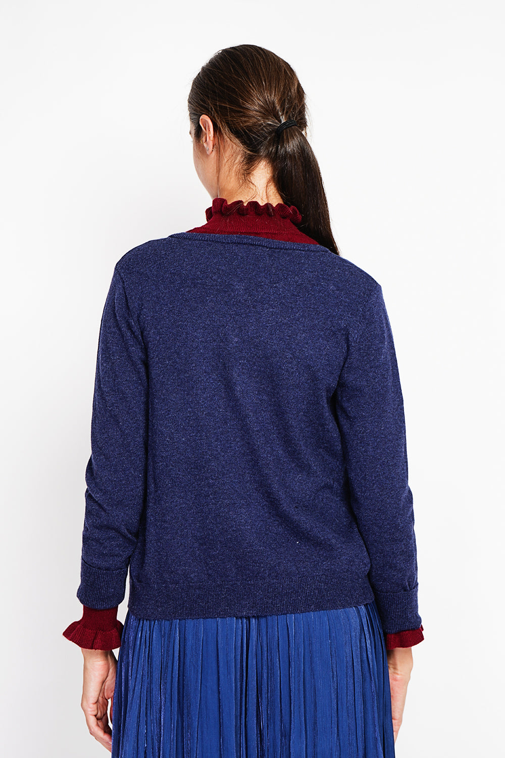 Elegante gilet girocollo con bottoni e maniche lunghe Blu Notte