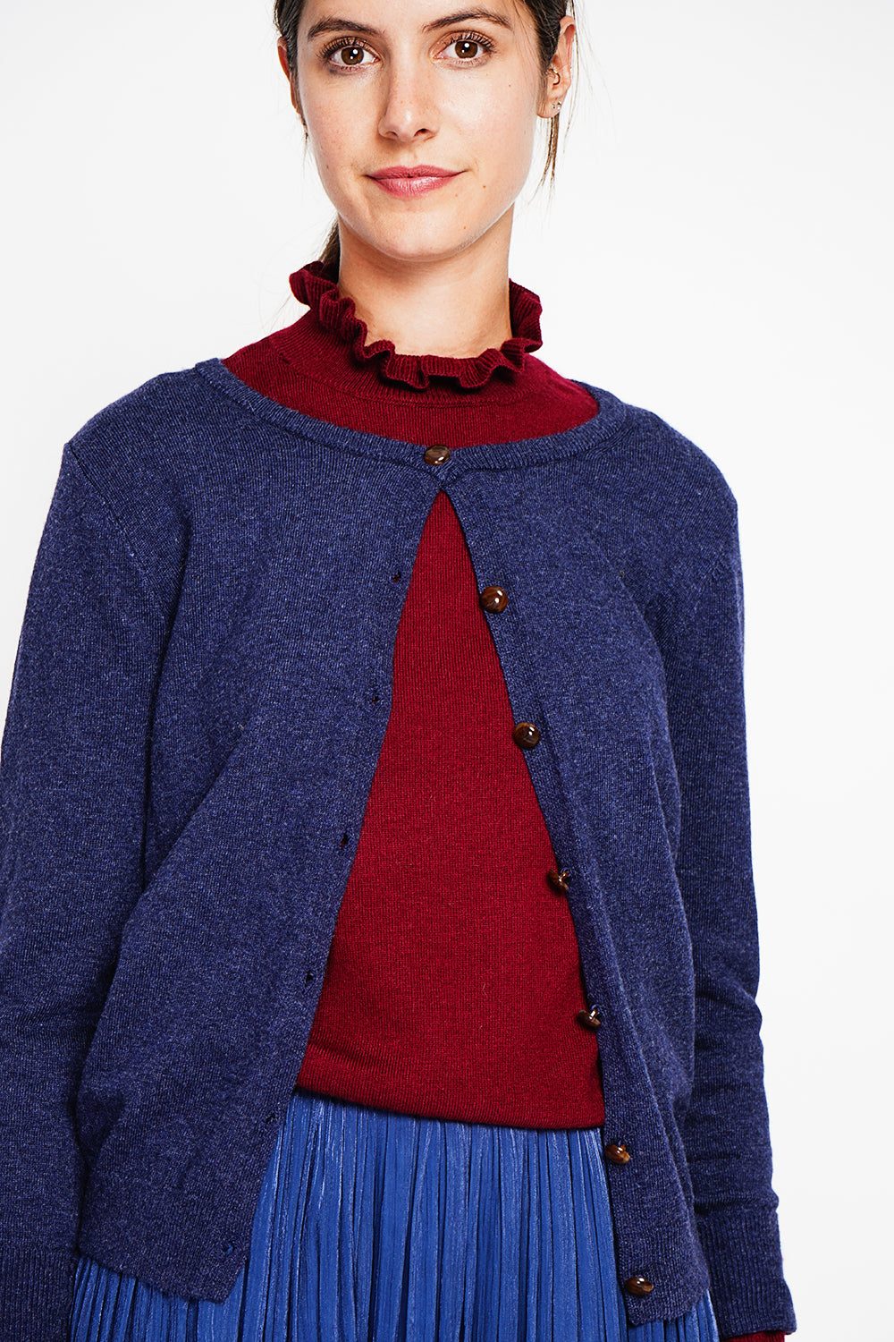 Elegante gilet girocollo con bottoni e maniche lunghe Blu Notte