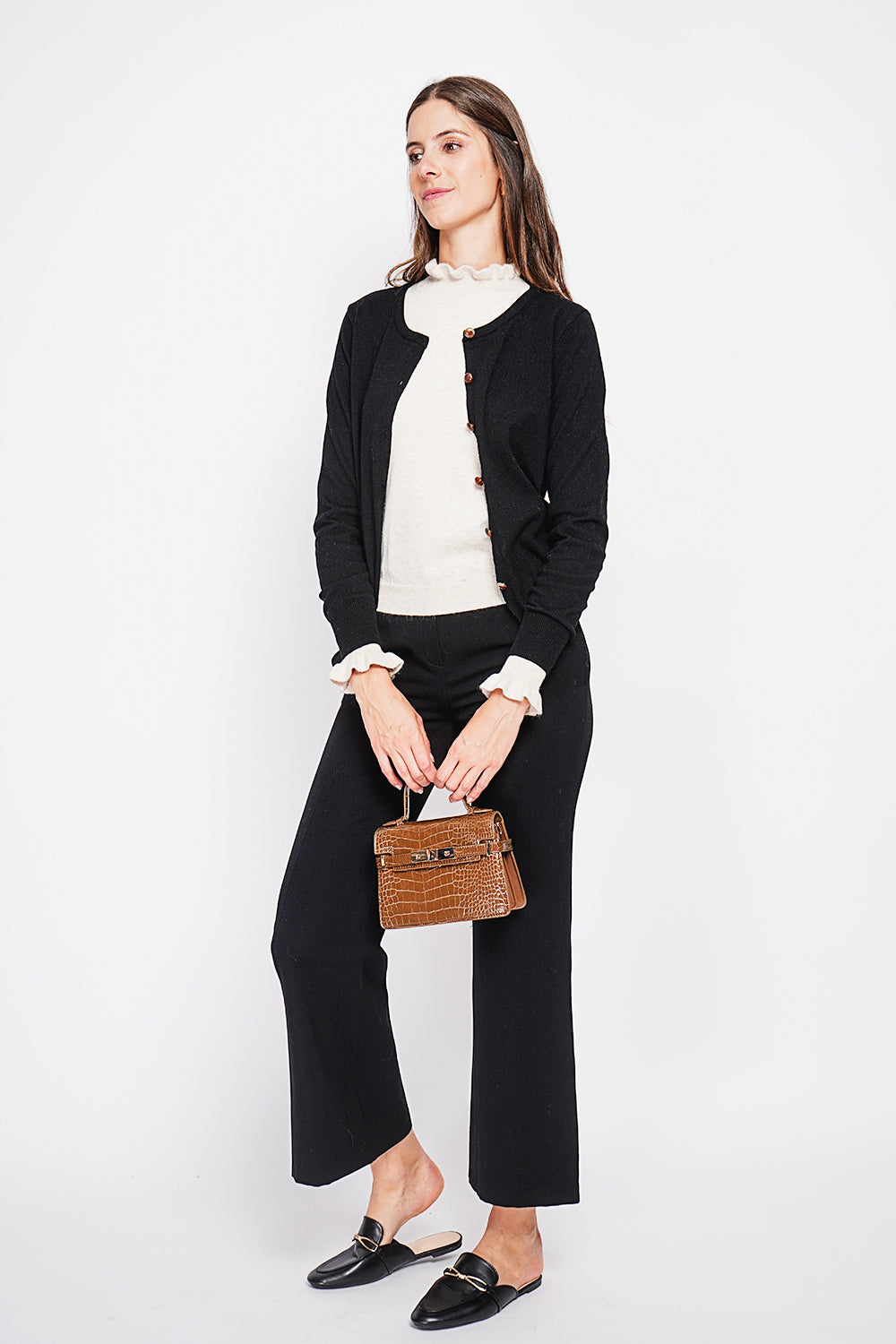 Elegante gilet girocollo con bottoni e maniche lunghe Nero