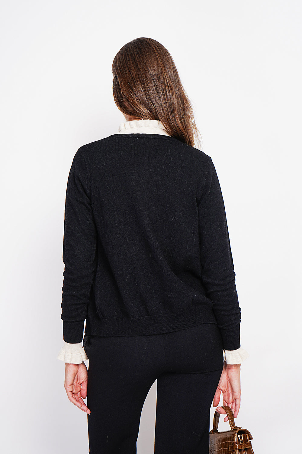 Elegante gilet girocollo con bottoni e maniche lunghe Nero