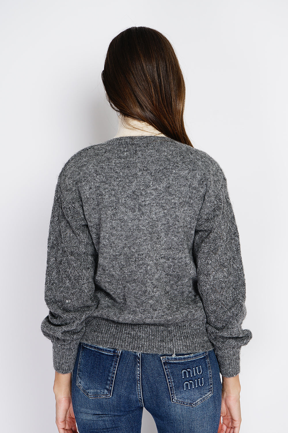 Cardigan Con Maniche Leggermente A Sbuffo Fantasia a maglia - Grigio Scuro Assuili