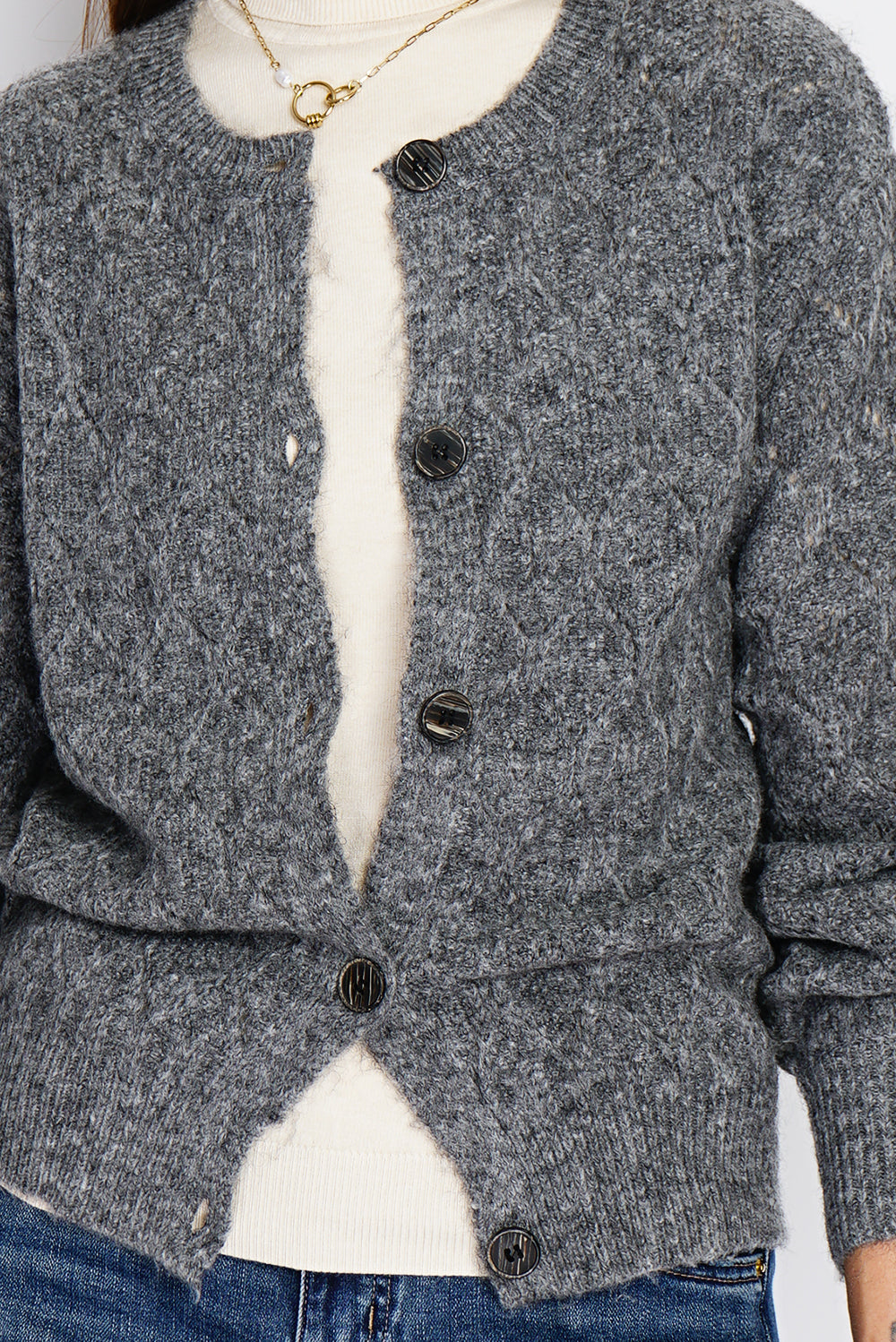 Cardigan Con Maniche Leggermente A Sbuffo Fantasia a maglia - Grigio Scuro Assuili