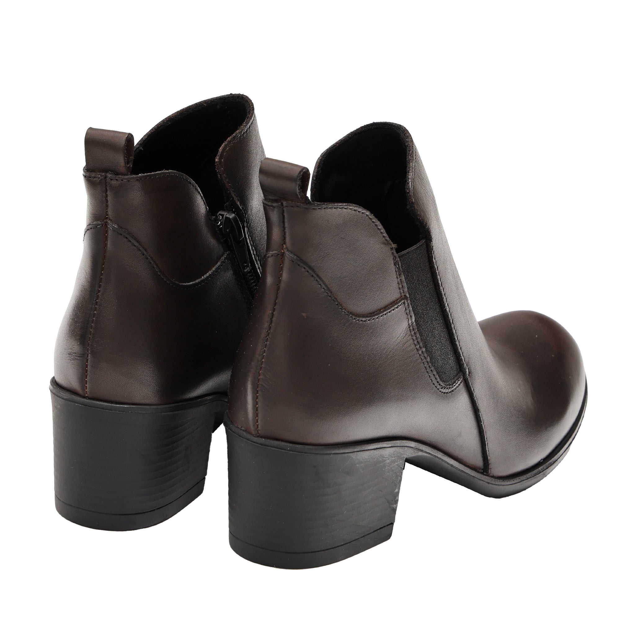 Tronchetto in Vera Pelle con Tacco Comodo e Fascia Elastica Testa di Moro