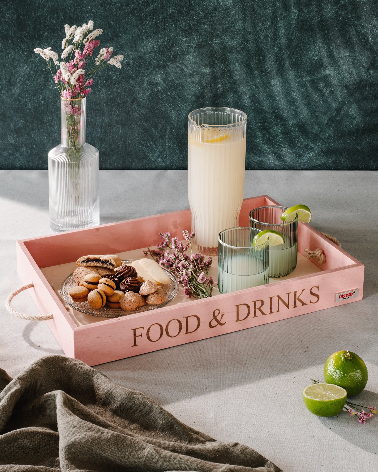 Vassoio Rettangolare "Food&Drinks" Con Manici In Corda 
Stone Rose